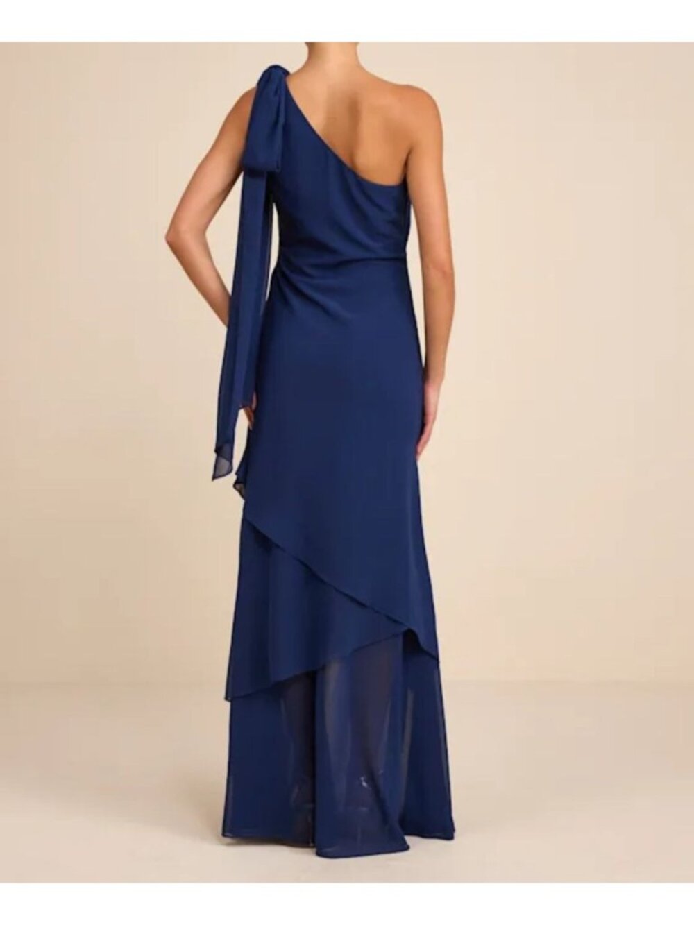 Lulus Camellia Dark Blue One Shoulder Bow Maxi Dress Large Formal Evening Gown - Picture 2 of 9